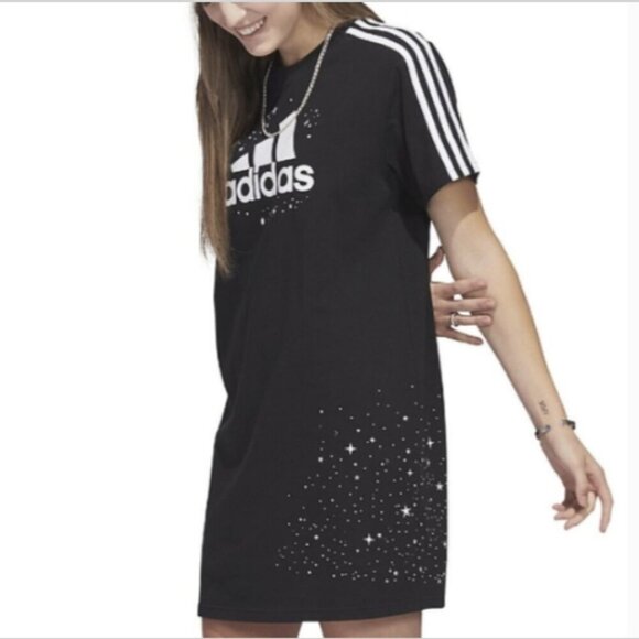 Adidas Celestial T-Shirt Dress Relaxed Fit Oversize XL Black #131T - Picture 1 of 9